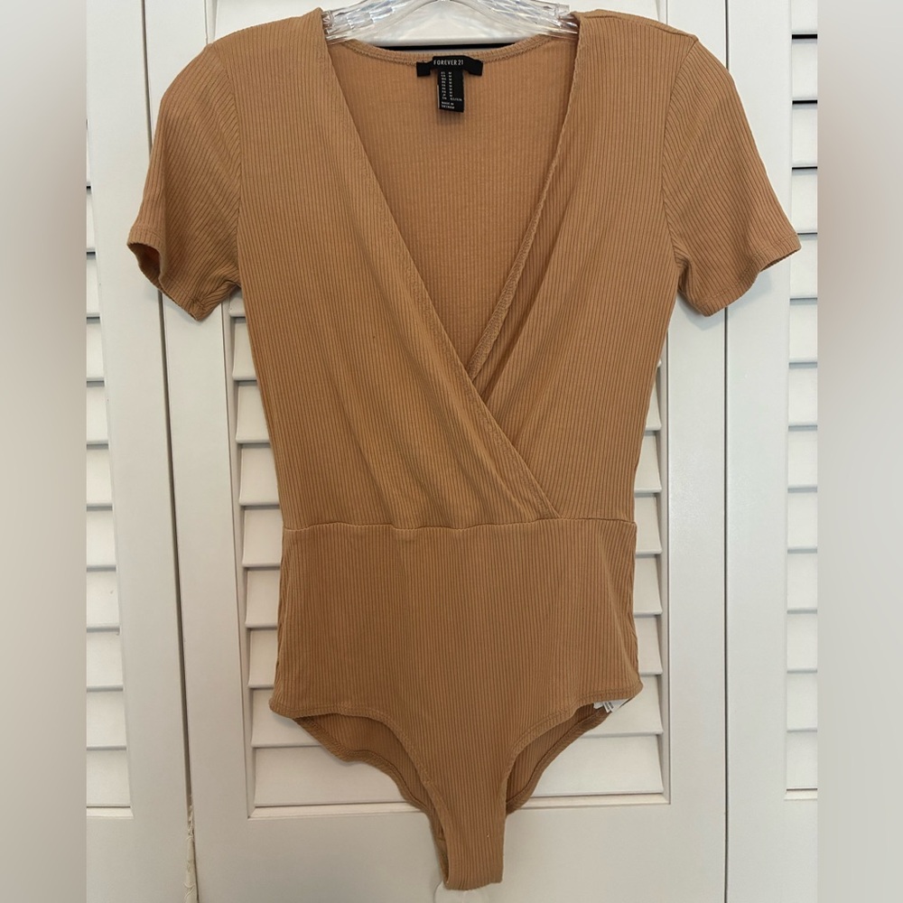 Forever 21 ribbed bodysuit with deep V draped neckline
